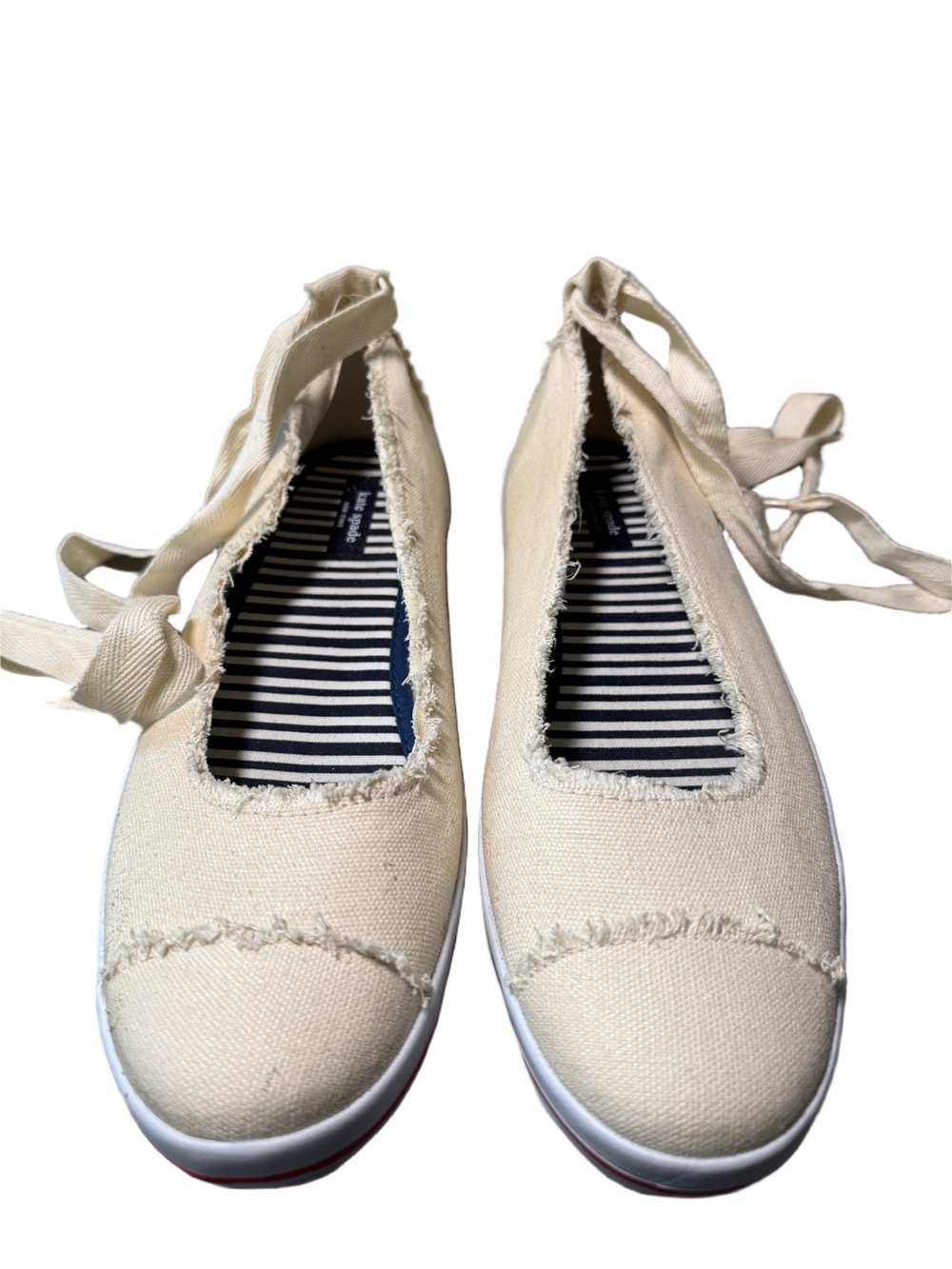 Kate Spade Hayley Cream Canvas Lace-Up Sneakers with Striped Insole Size 9.5 New